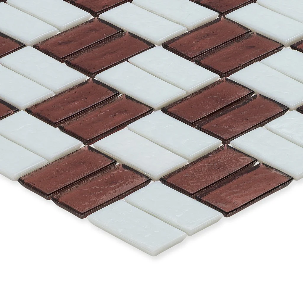 Garnet and White, 1" x 2" Basket Weave Alternating Pattern - Glass Tile - Image 2