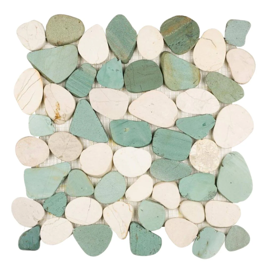 Green and White - Shaved Pebble Tile