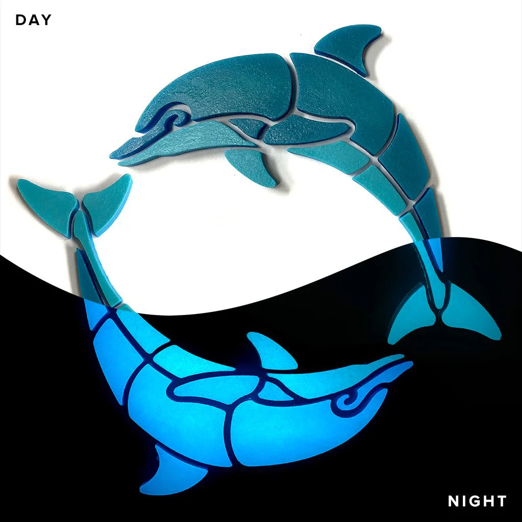 Happy Circle Dolphins, Left - Glow in the Dark Pool Mosaics