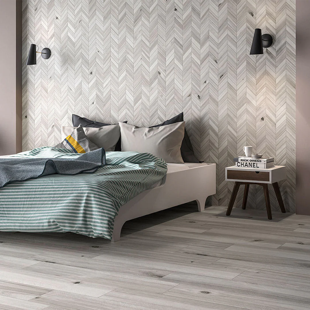Havenwood Platinum, 2" x 5" Chevron Mosaic - Porcelain Tile - Image 2