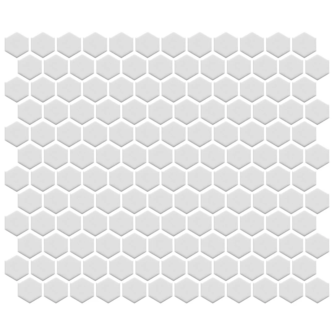 Hex Matte White, Hexagon Mosaic - Porcelain Tile