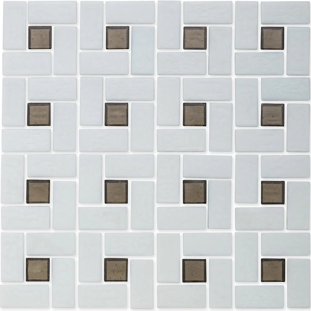 Ironstone 1" x 1" and White 1" x 2", Pinwheel Pattern - Glass Tile