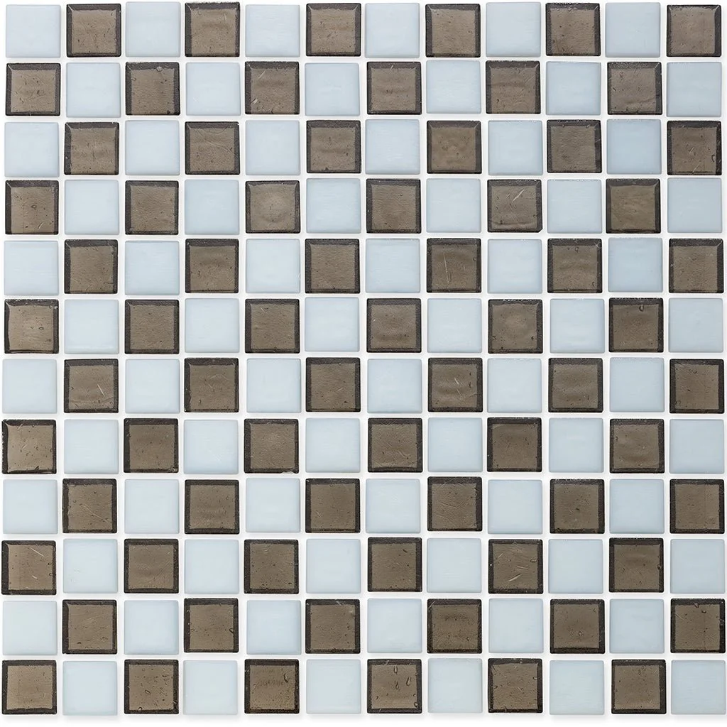 Ironstone and White, 1" x 1" Checkerboard Pattern - Glass Tile