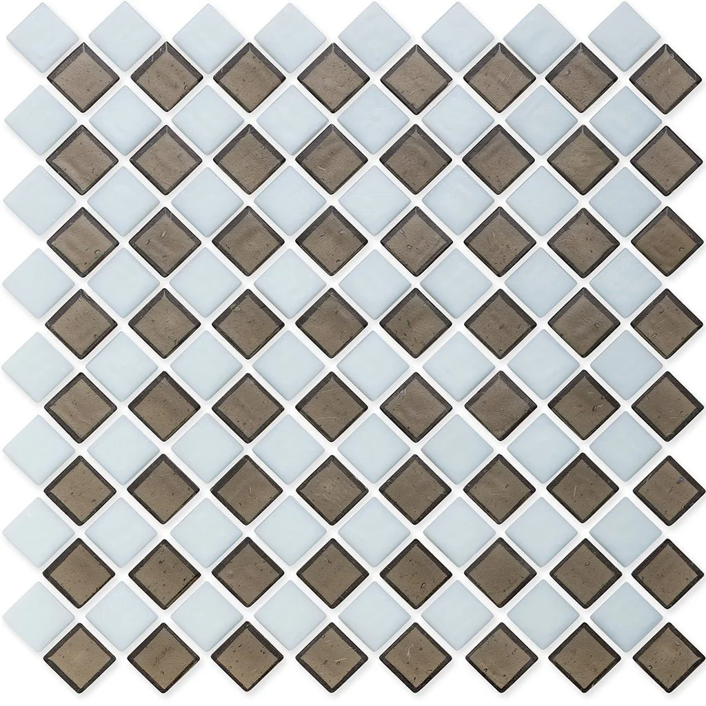 Ironstone and White, 1" x 1" Diamond Pattern - Glass Tile