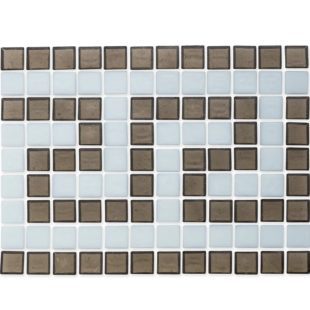 Ironstone and White, 1" x 1" Greek Key Pattern - Glass Tile