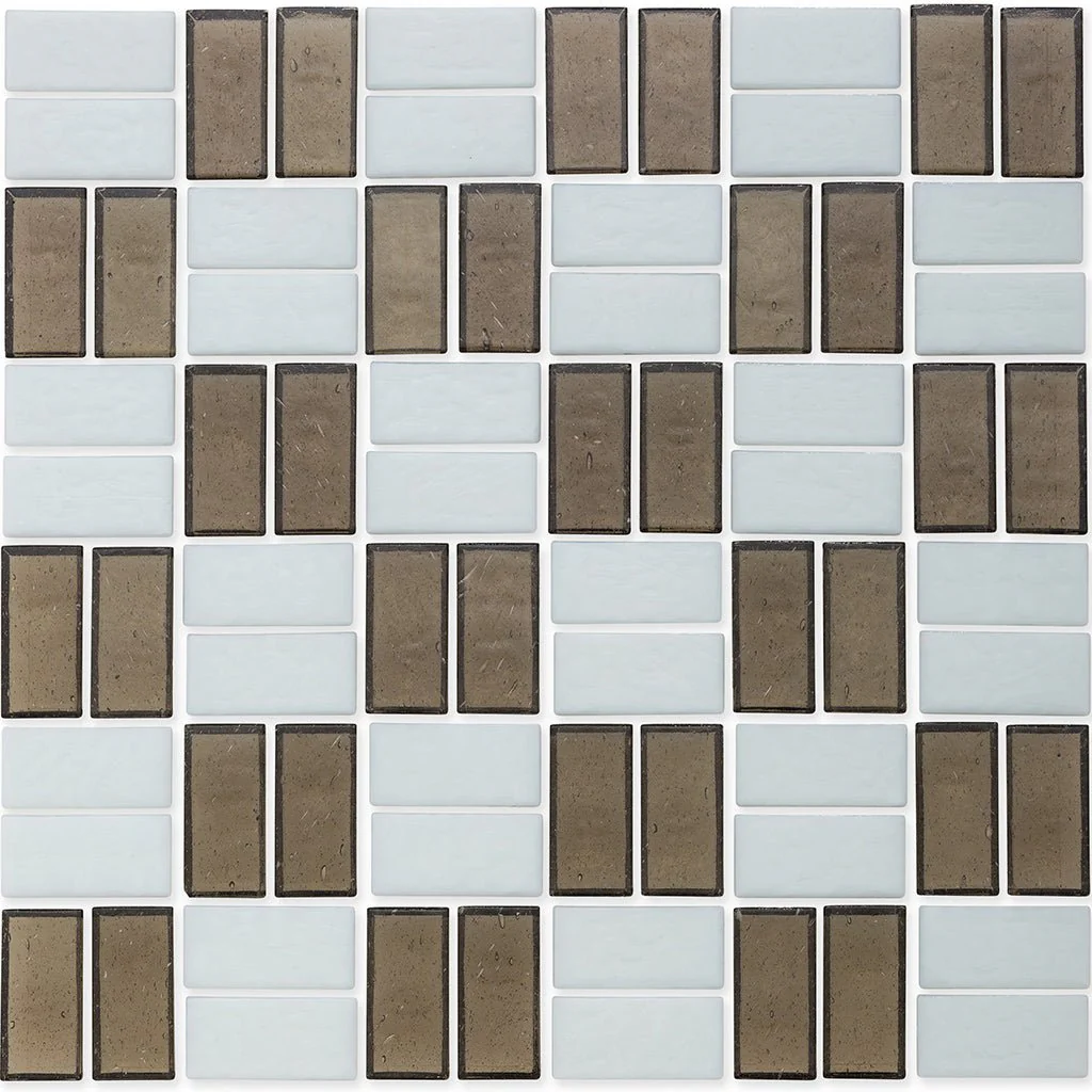 Ironstone and White, 1" x 2" Basket Weave Alternating Pattern - Glass Tile