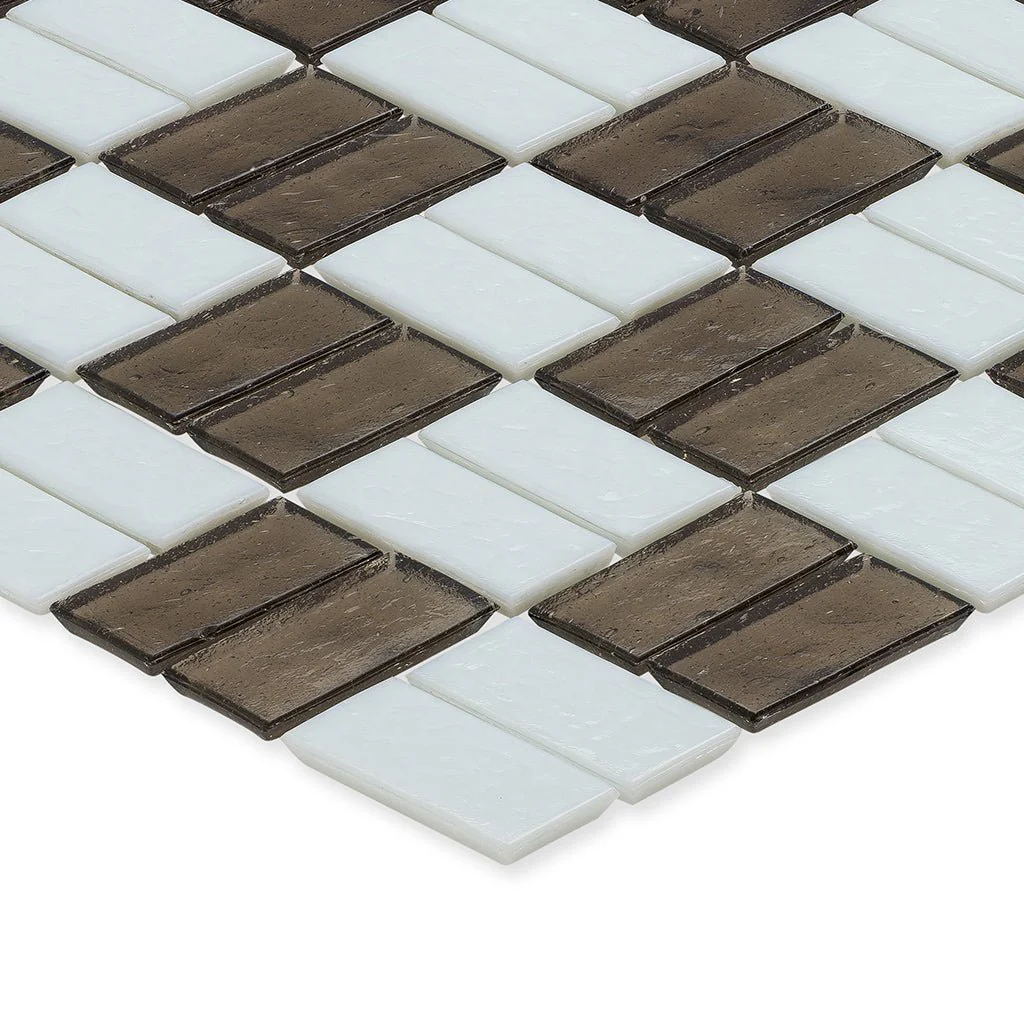 Ironstone and White, 1" x 2" Basket Weave Alternating Pattern - Glass Tile - Image 2