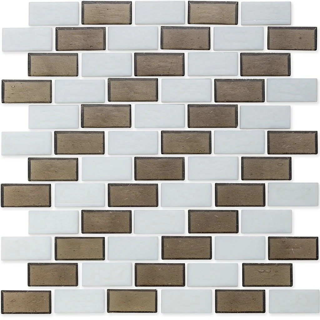 Ironstone and White, 1" x 2" Subway Pattern - Glass Tile
