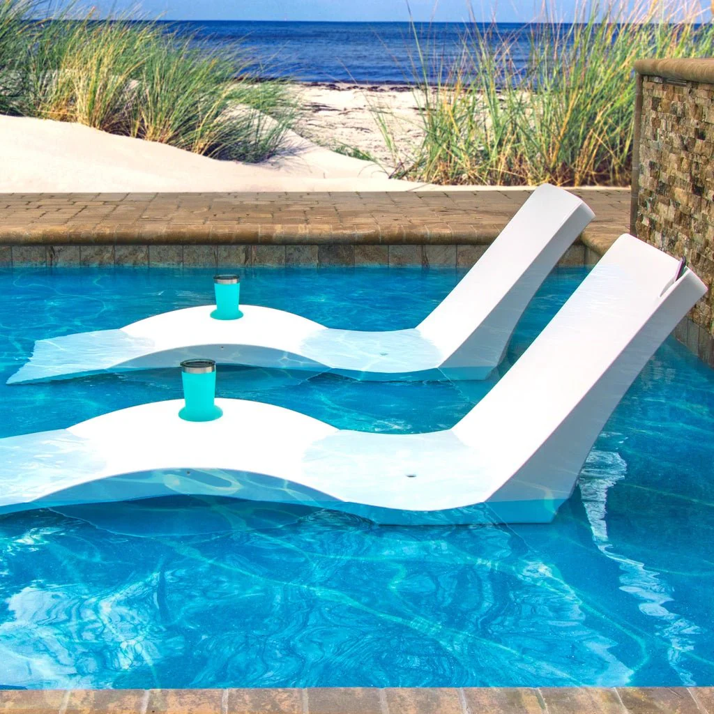 Kai Deep Water Shelf Lounger, White (Set of Two) - Pool Lounge Chair - Image 8