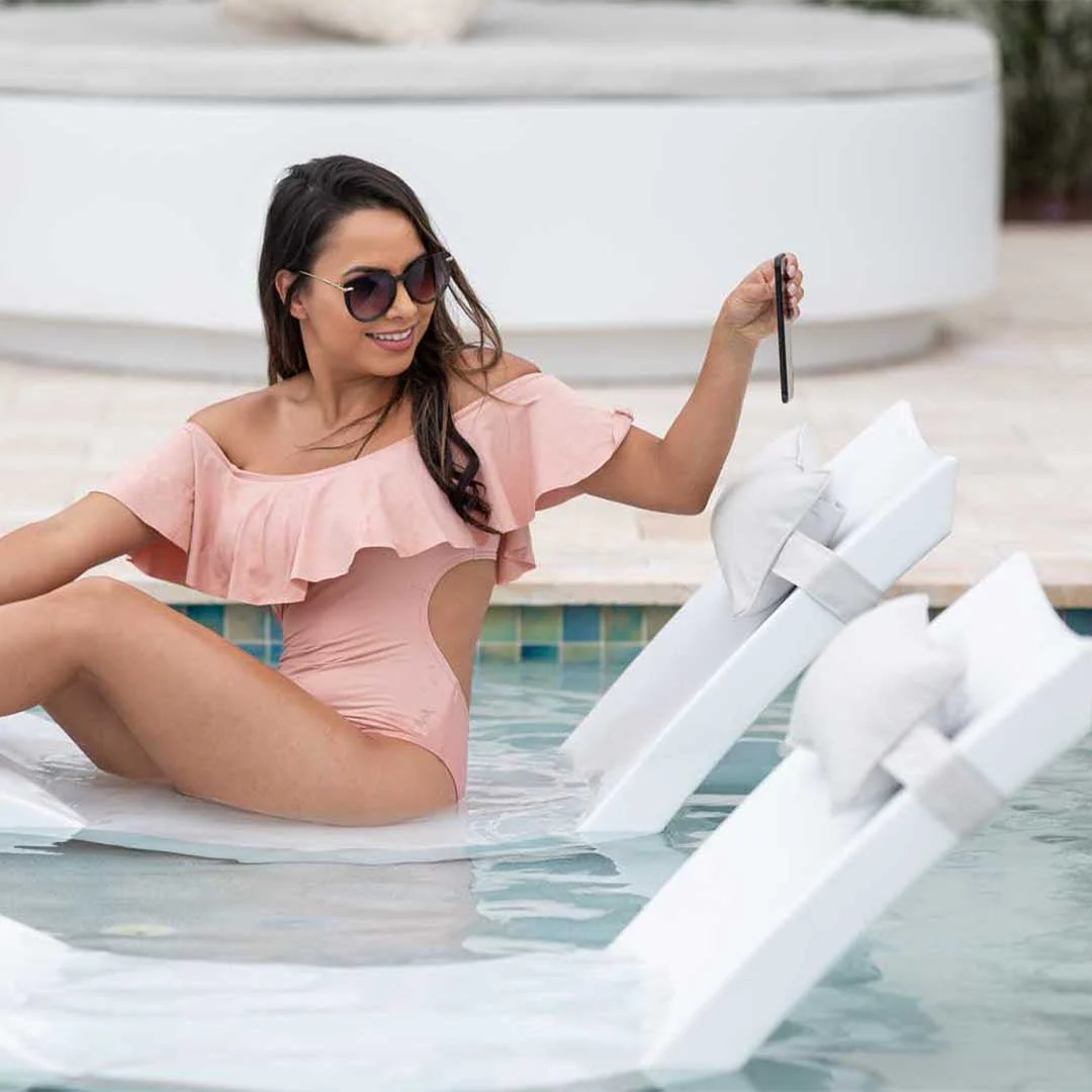 Ledge Lounger Outdoor Escape Bundle - In-Pool & Patio Furniture (2 Signature Chaise Loungers & 2 Headrest Pillows) - Image 3