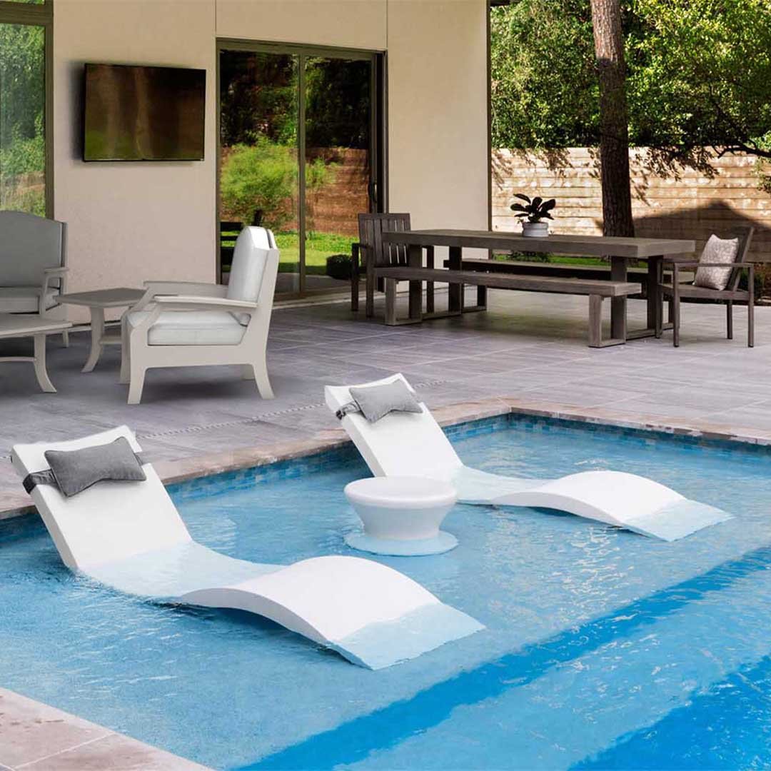 Ledge Lounger Outdoor Paradise Bundle - In-Pool & Patio Furniture (2 Signature Chaise Loungers, 2 Headrest Pillows, & Side Table) - Image 2