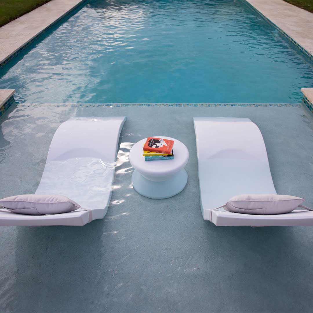 Ledge Lounger Outdoor Paradise Bundle - In-Pool & Patio Furniture (2 Signature Chaise Loungers, 2 Headrest Pillows, & Side Table) - Image 3