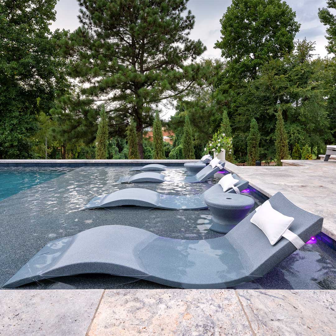 Ledge Lounger Outdoor Paradise Bundle - In-Pool & Patio Furniture (2 Signature Chaise Loungers, 2 Headrest Pillows, & Side Table) - Image 4