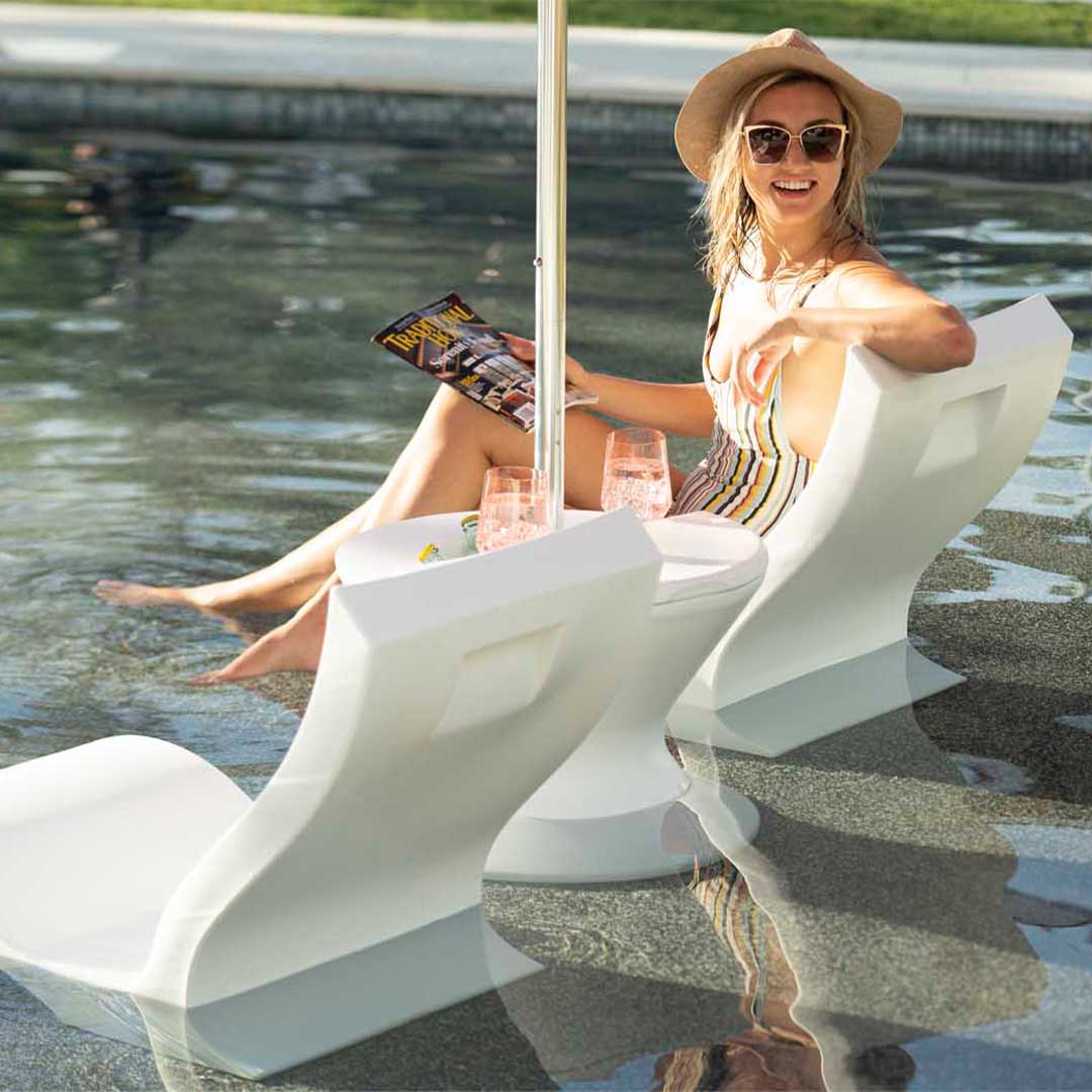 Ledge Lounger Relaxation Bundle - In-Pool & Patio Furniture (2 Signature Chairs & Ice Bin) - Image 2