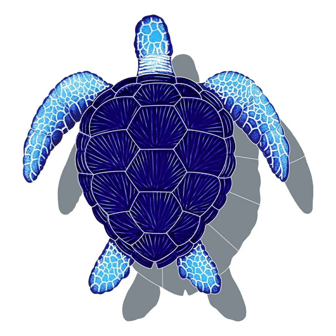 Loggerhead Turtle - Blue w/Shadow - Pool Mosaic - Image 2
