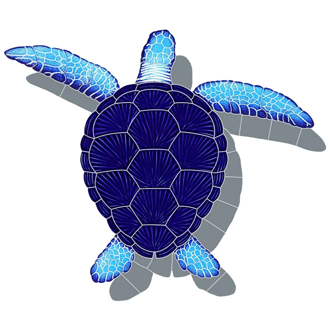 Loggerhead Turtle - Blue w/Shadow - Pool Mosaic - Image 3