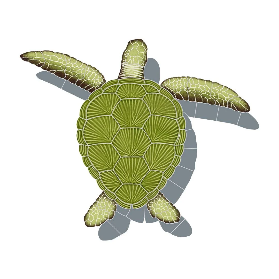 Loggerhead Turtle - Green w/Shadow - Pool Mosaic - Image 3