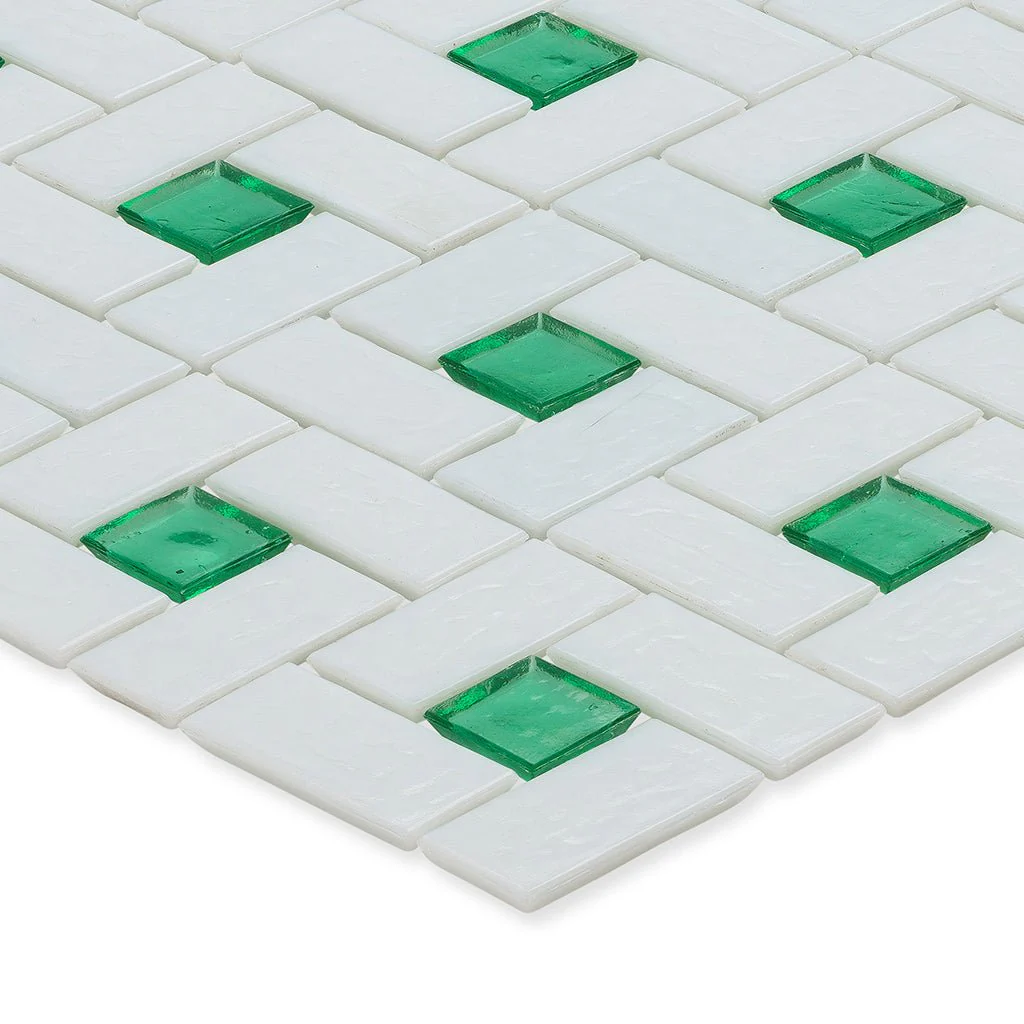 Malachite 1"x 1" and White 1" x 2", Pinwheel Pattern - Glass Tile - Image 2