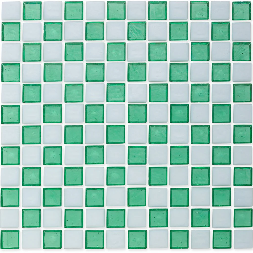 Malachite and White, 1" x 1" Checkerboard Pattern - Glass Tile