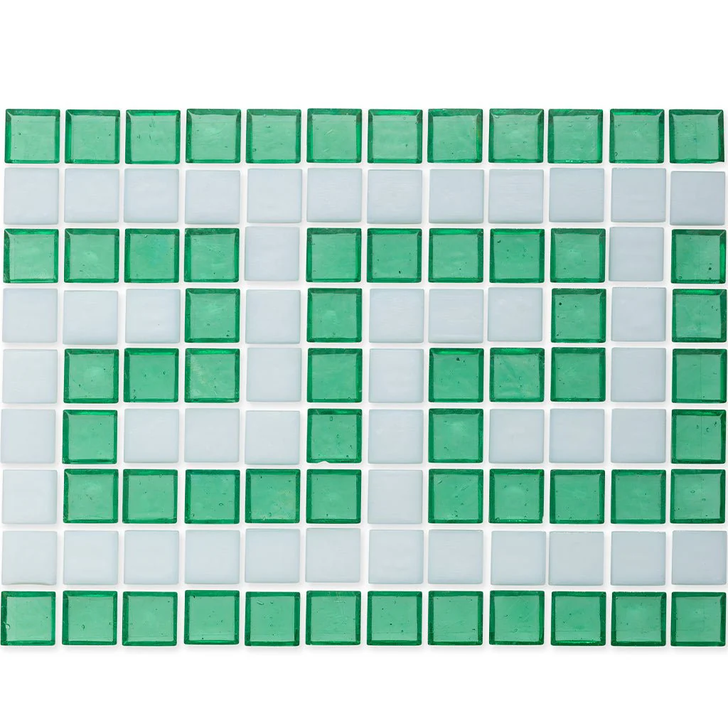 Malachite and White, 1" x 1" Greek Key Pattern - Glass Tile