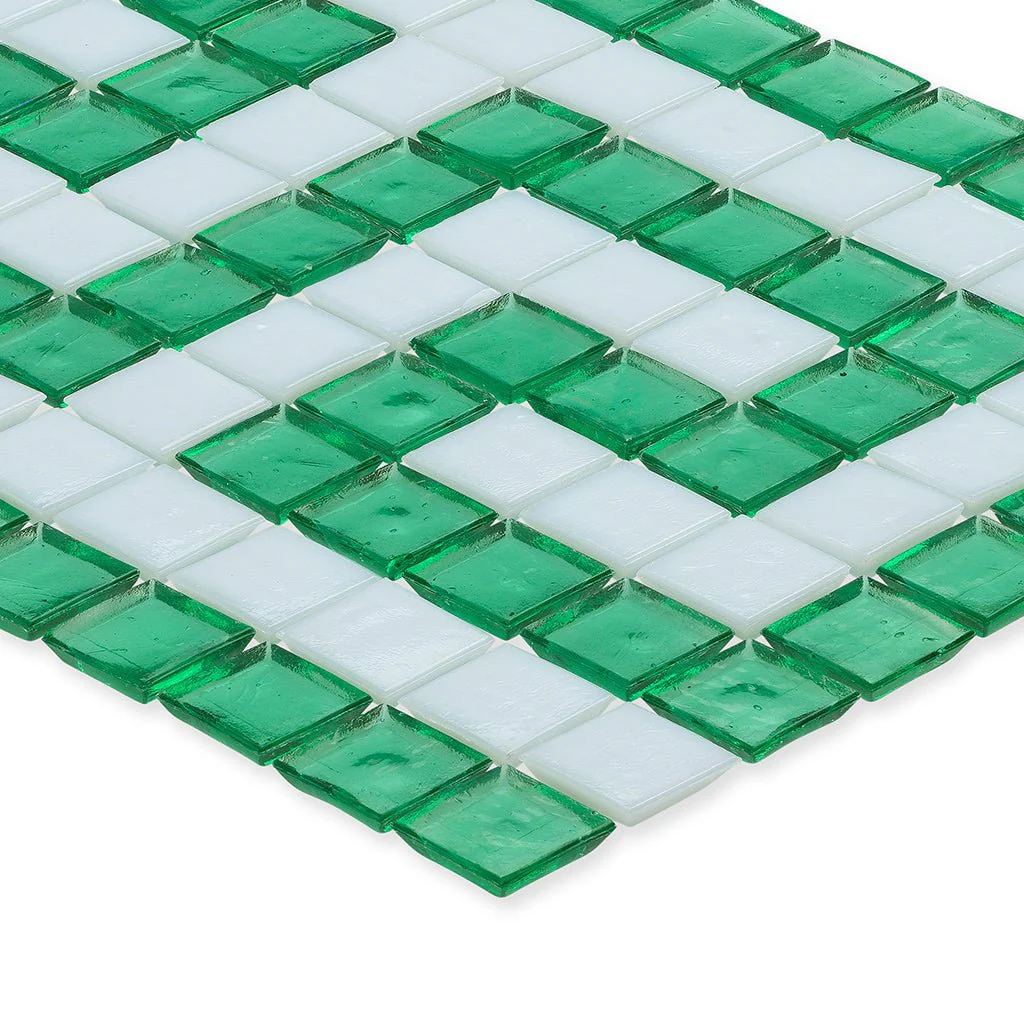 Malachite and White, 1" x 1" Greek Key Pattern - Glass Tile - Image 2