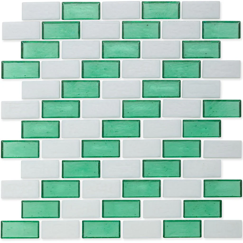 Malachite and White, 1" x 2" Subway Pattern - Glass Tile