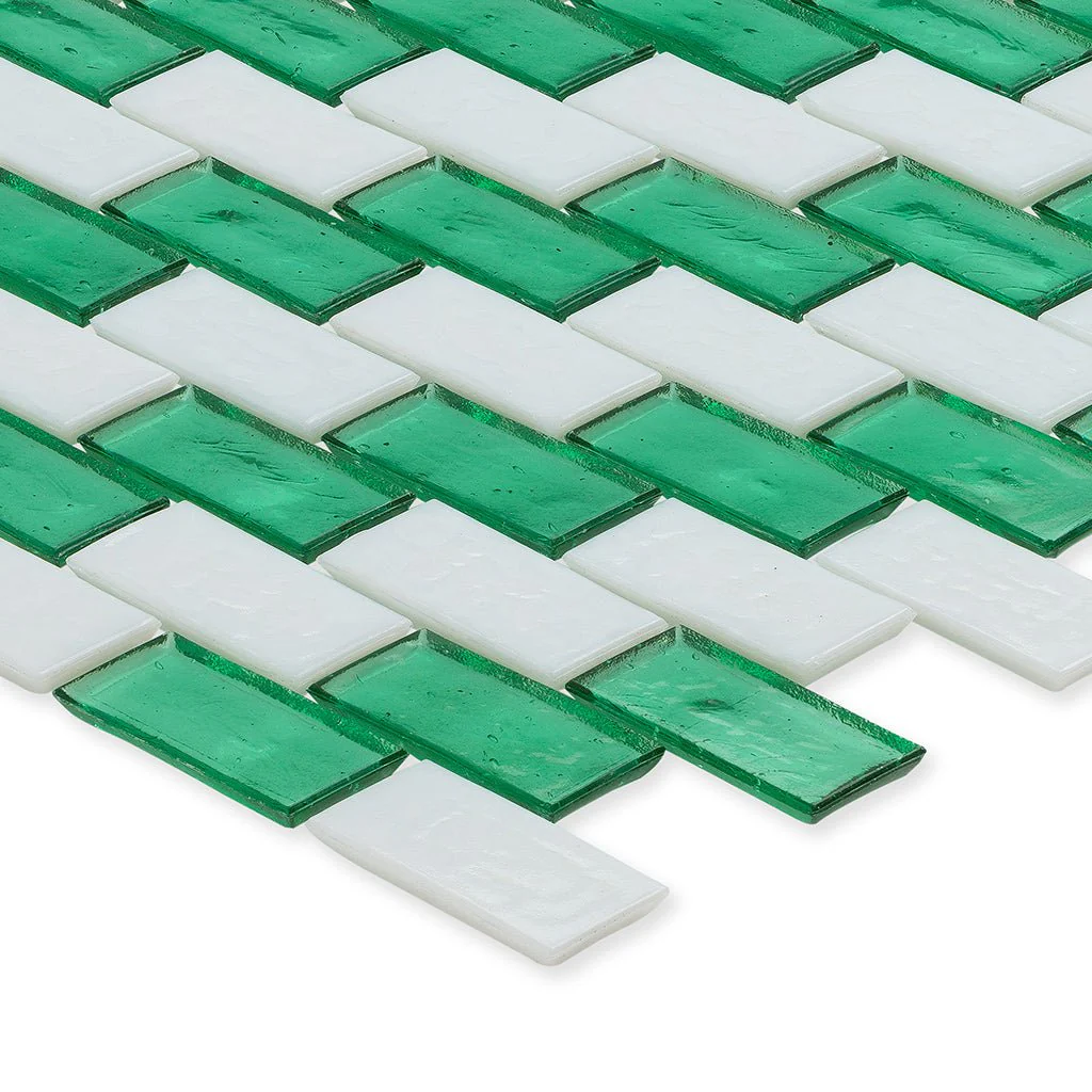 Malachite and White, 1" x 2" Subway Pattern - Glass Tile - Image 2