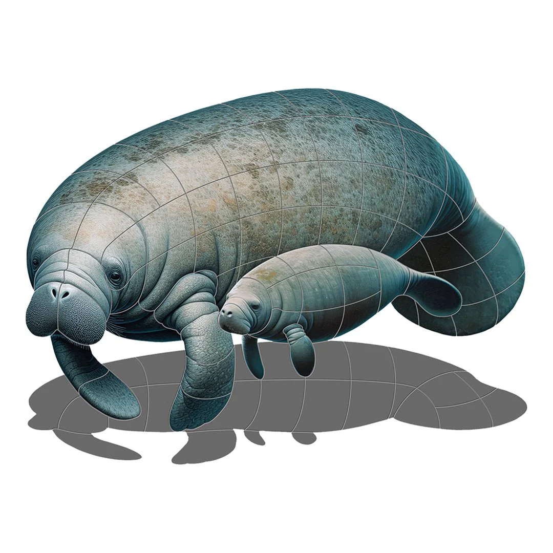 Manatee with Baby w/ Shadow - Pool Mosaic