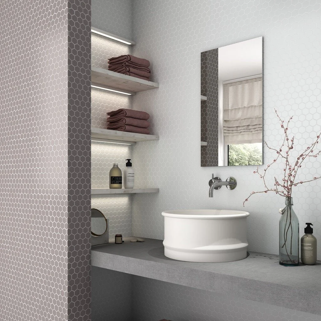 Matte Frappe, Flat Hexagon Mosaic - Glass Tile - Image 2