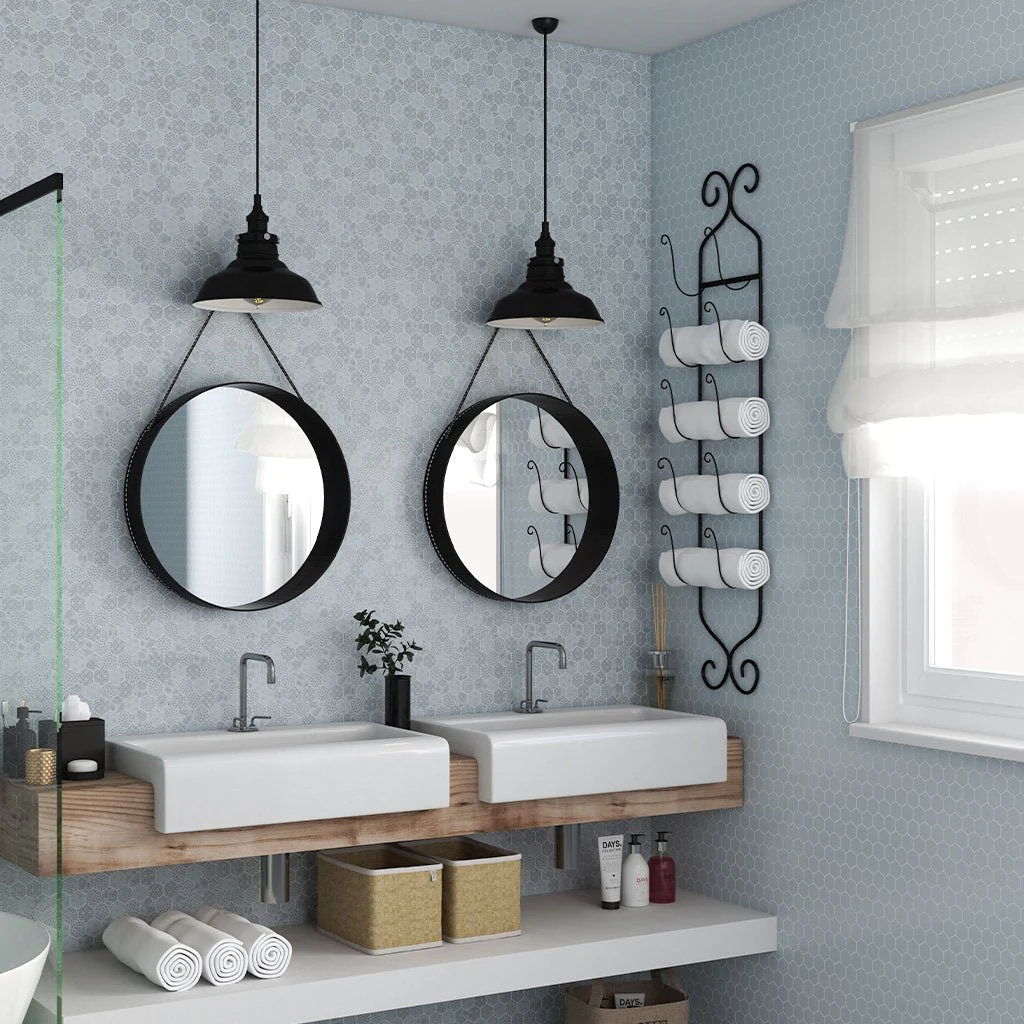 Matte Light Blue, Flat Hexagon Mosaic - Glass Tile - Image 4