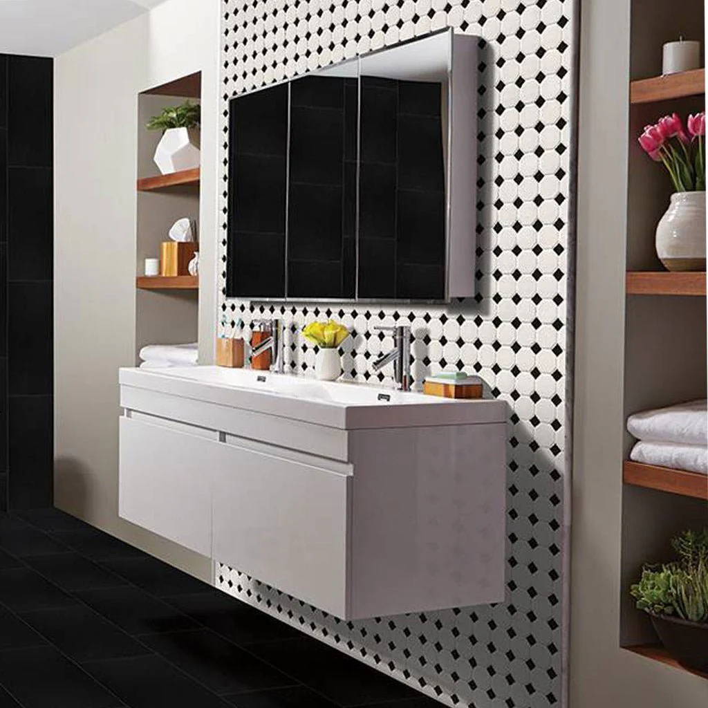 Matte White and Black, Octagon Mosaic - Porcelain Tile - Image 4