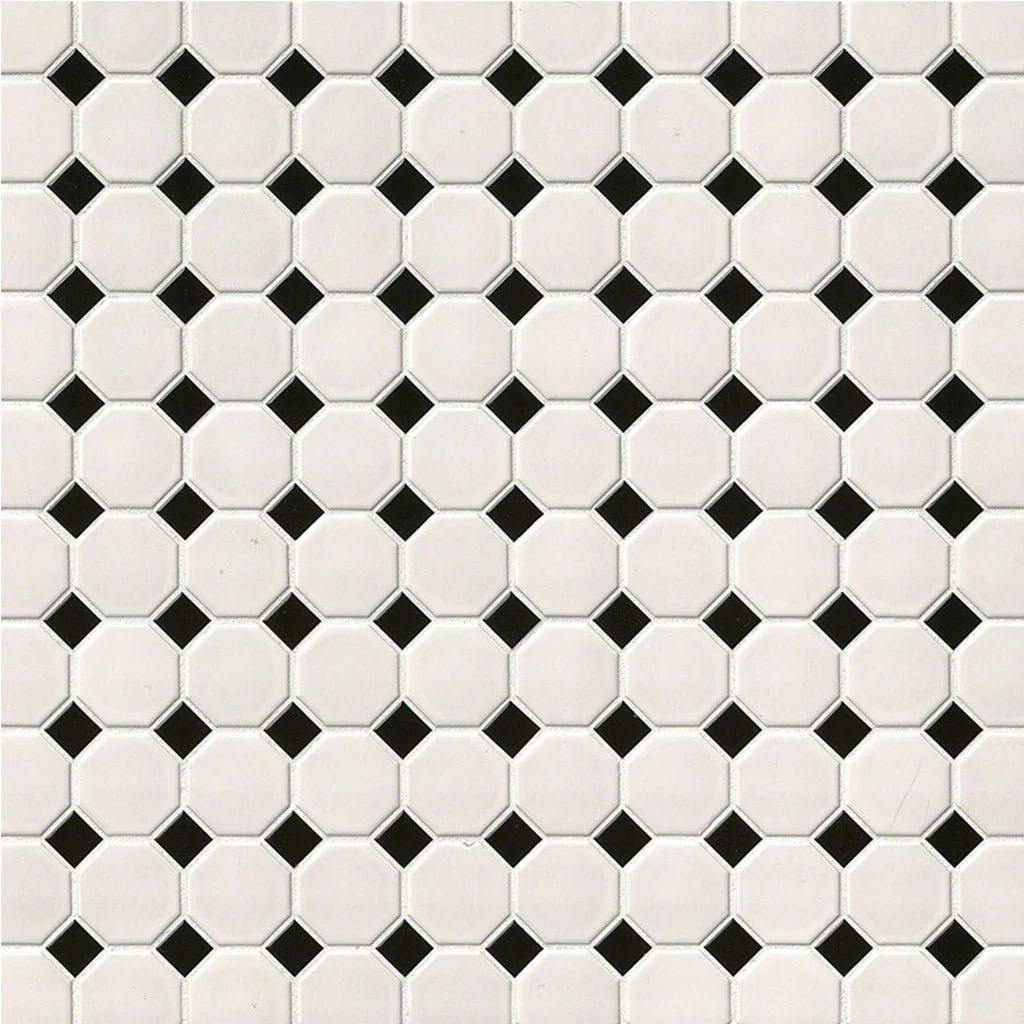 Matte White and Black, Octagon Mosaic - Porcelain Tile - Image 5