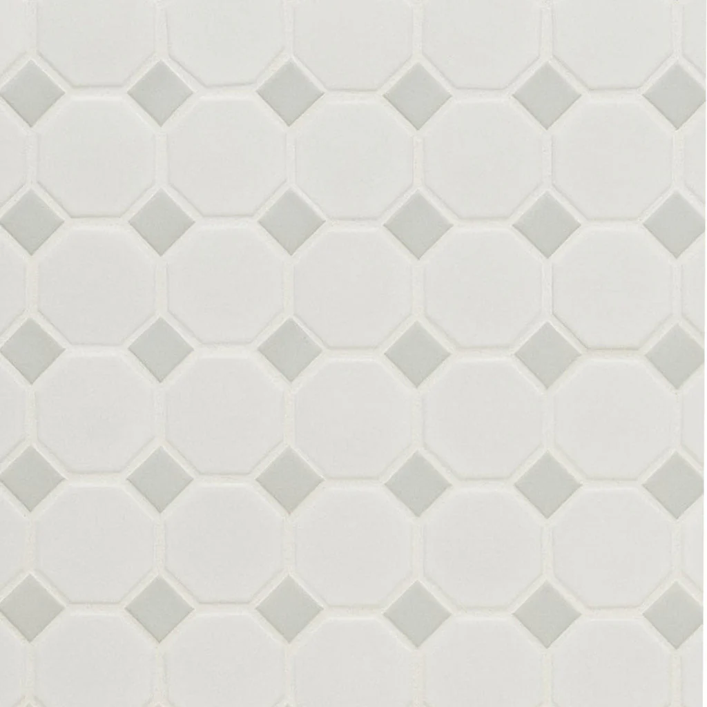 Matte White and Gray, Octagon Mosaic - Porcelain Tile