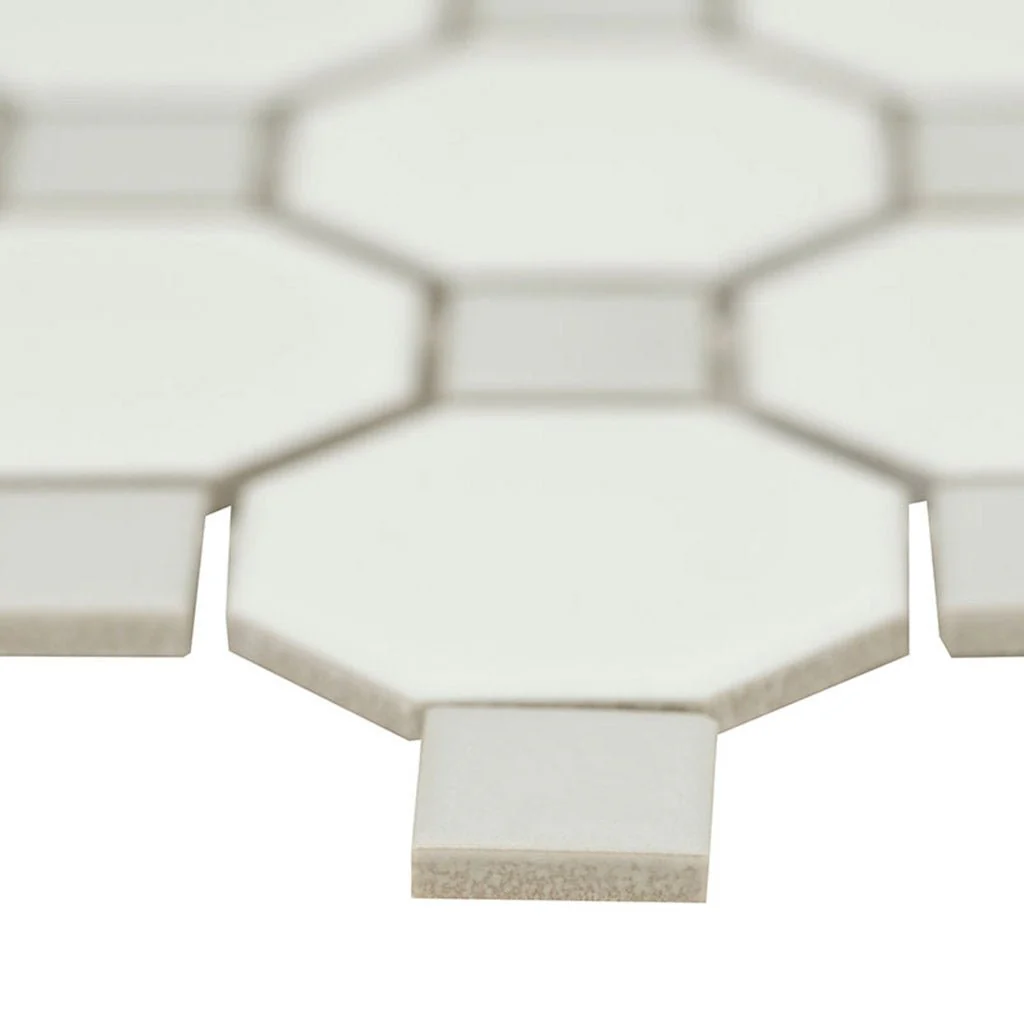Matte White and Gray, Octagon Mosaic - Porcelain Tile - Image 3