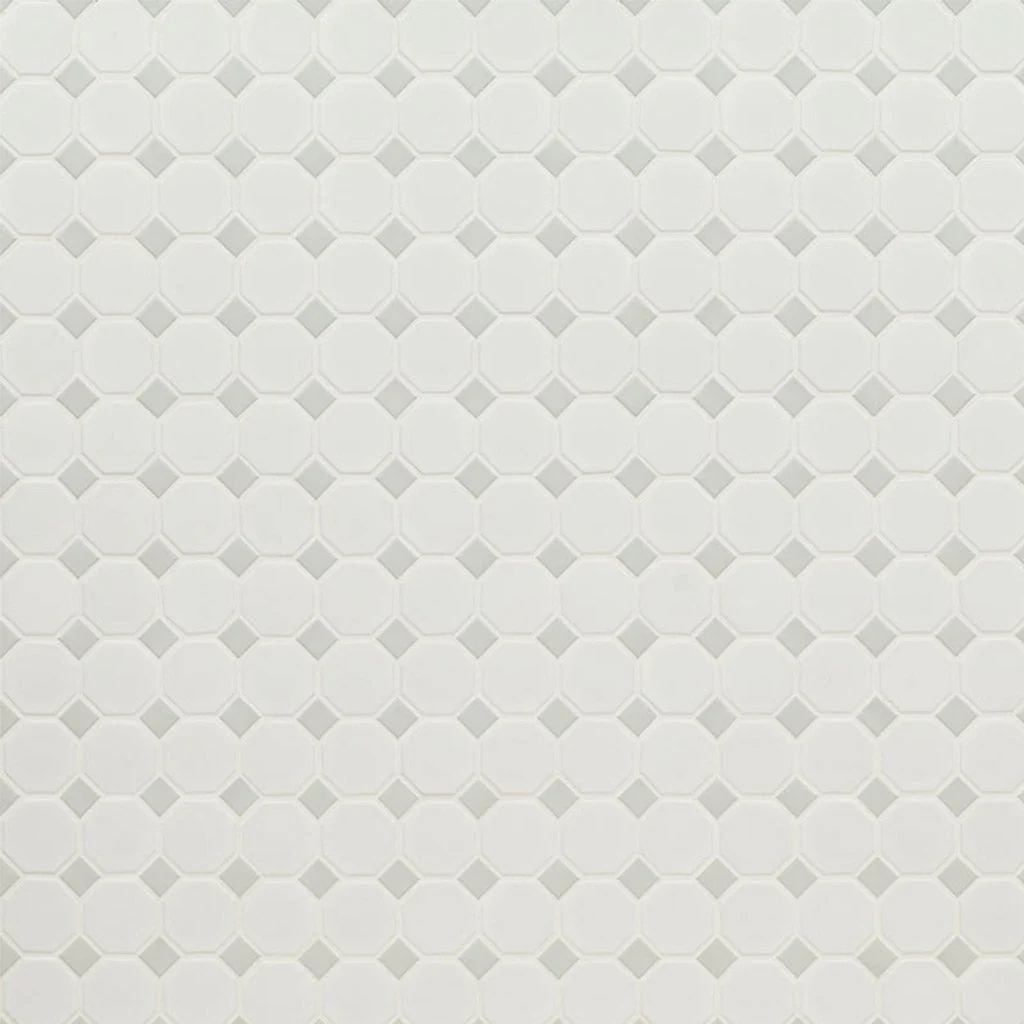 Matte White and Gray, Octagon Mosaic - Porcelain Tile - Image 4