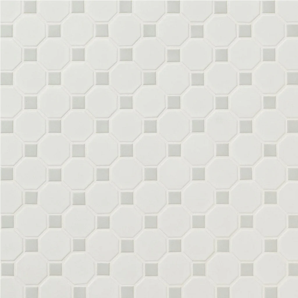 Matte White and Gray, Octagon Mosaic - Porcelain Tile - Image 5