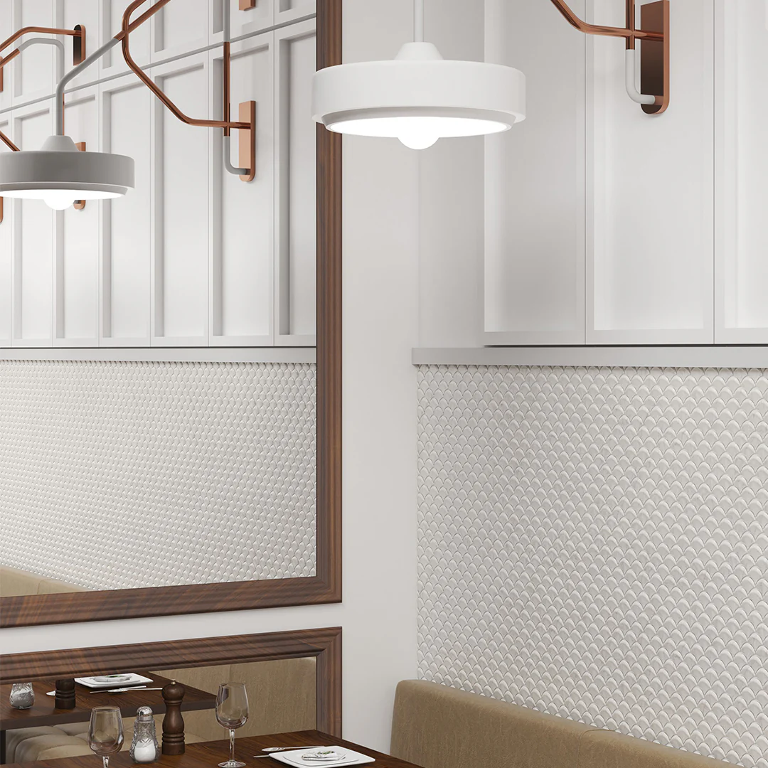 Matte White, Fish Scale Mosaic - Glass Tile - Image 3