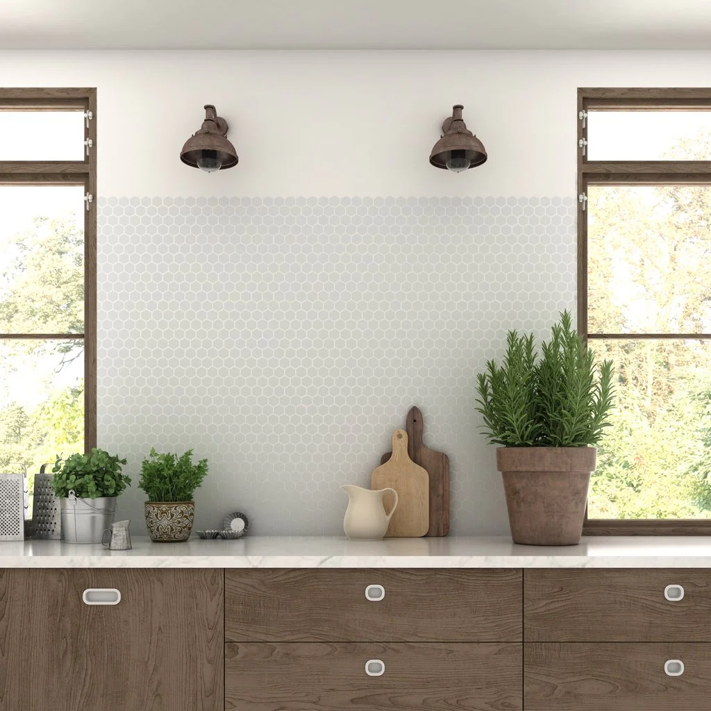 Matte White, Flat Hexagon Mosaic - Glass Tile - Image 2