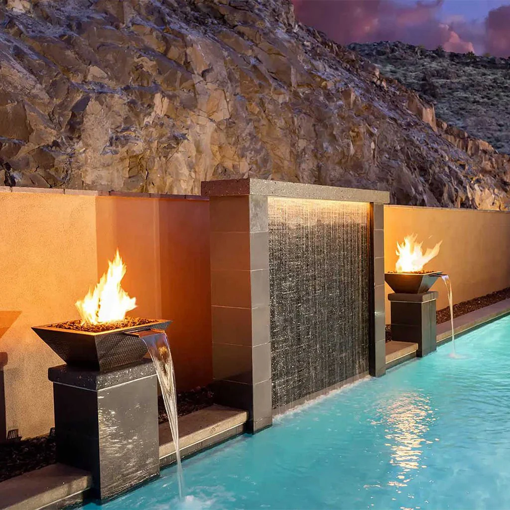 Maya Fire and Water Bowl, Hammered Copper - Pool Feature - Image 4