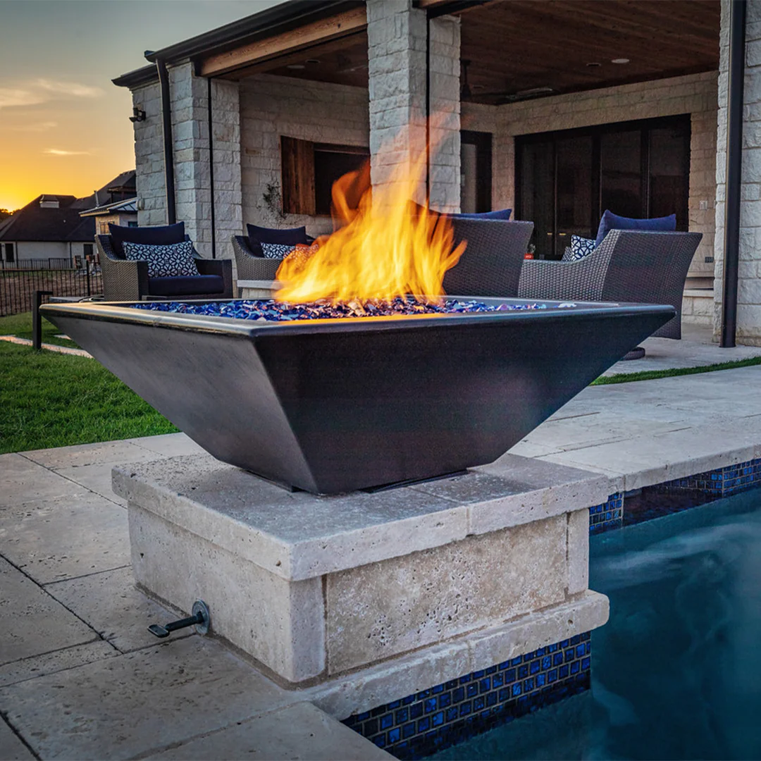 Maya 30" Square Fire Bowl - GFRC Concrete - Fire Feature - Image 2