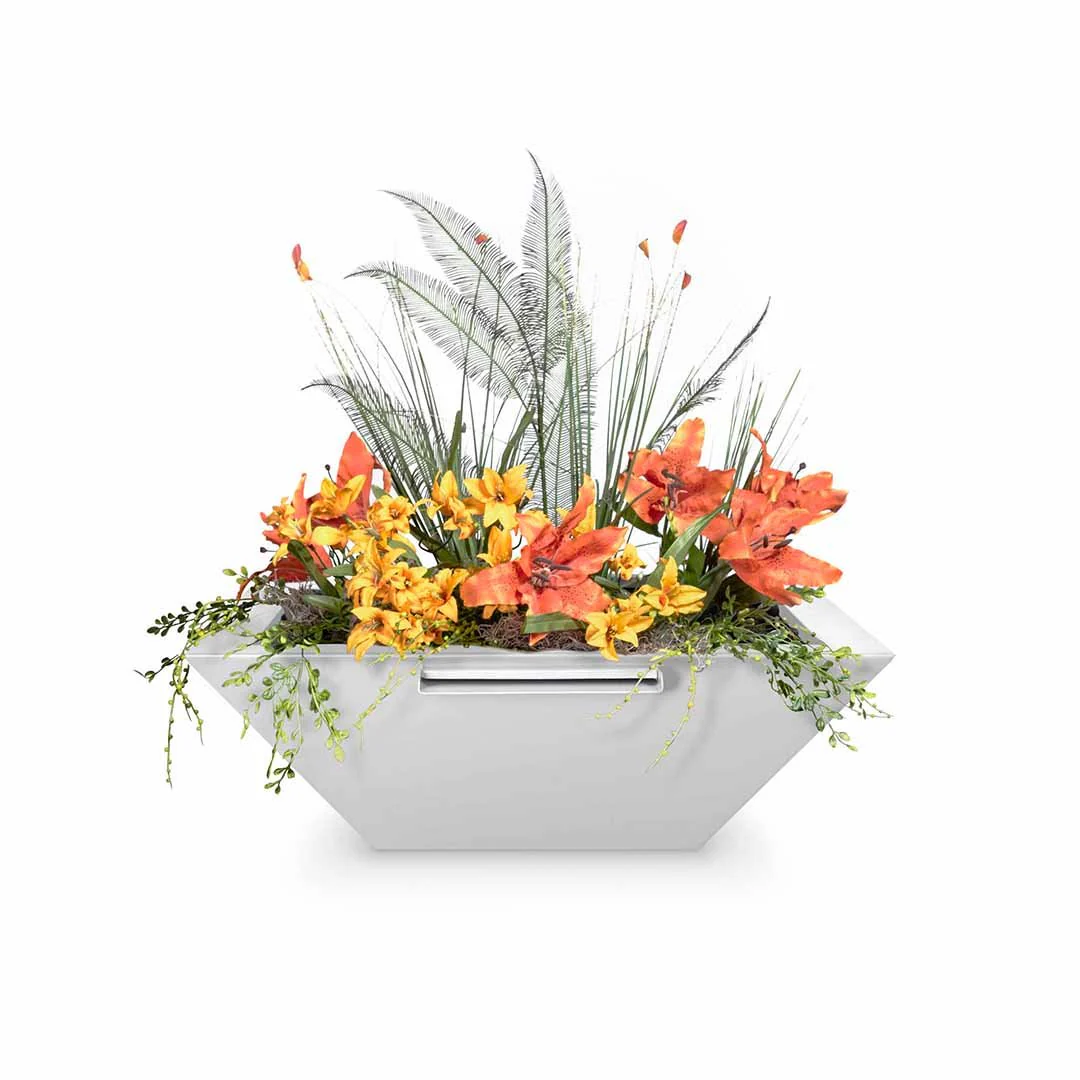 Maya Square Planter & Water Bowl, Powder Coated Metal - Water Feature