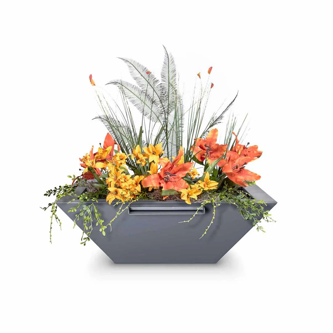 Maya Square Planter & Water Bowl, Powder Coated Metal - Water Feature - Image 2
