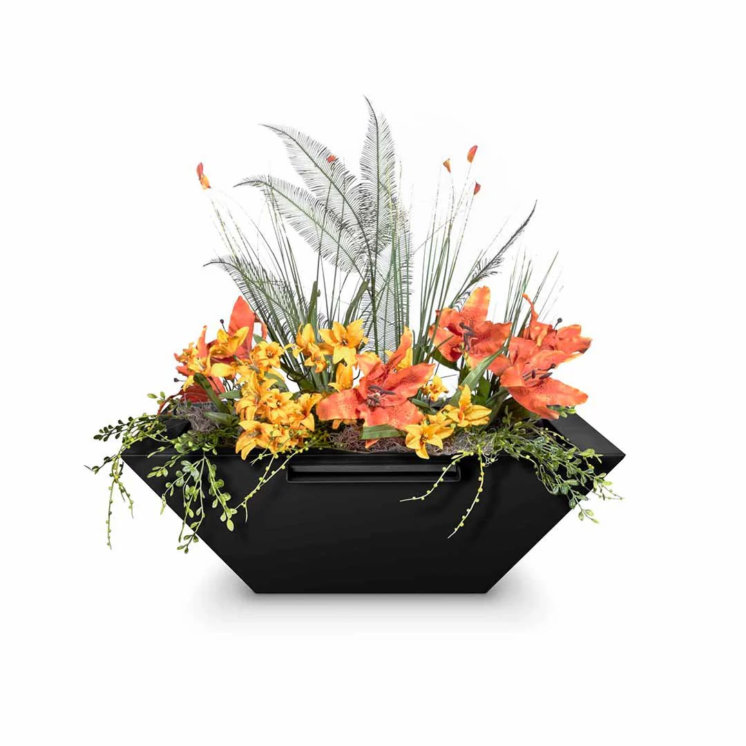 Maya Square Planter & Water Bowl, Powder Coated Metal - Water Feature - Image 3