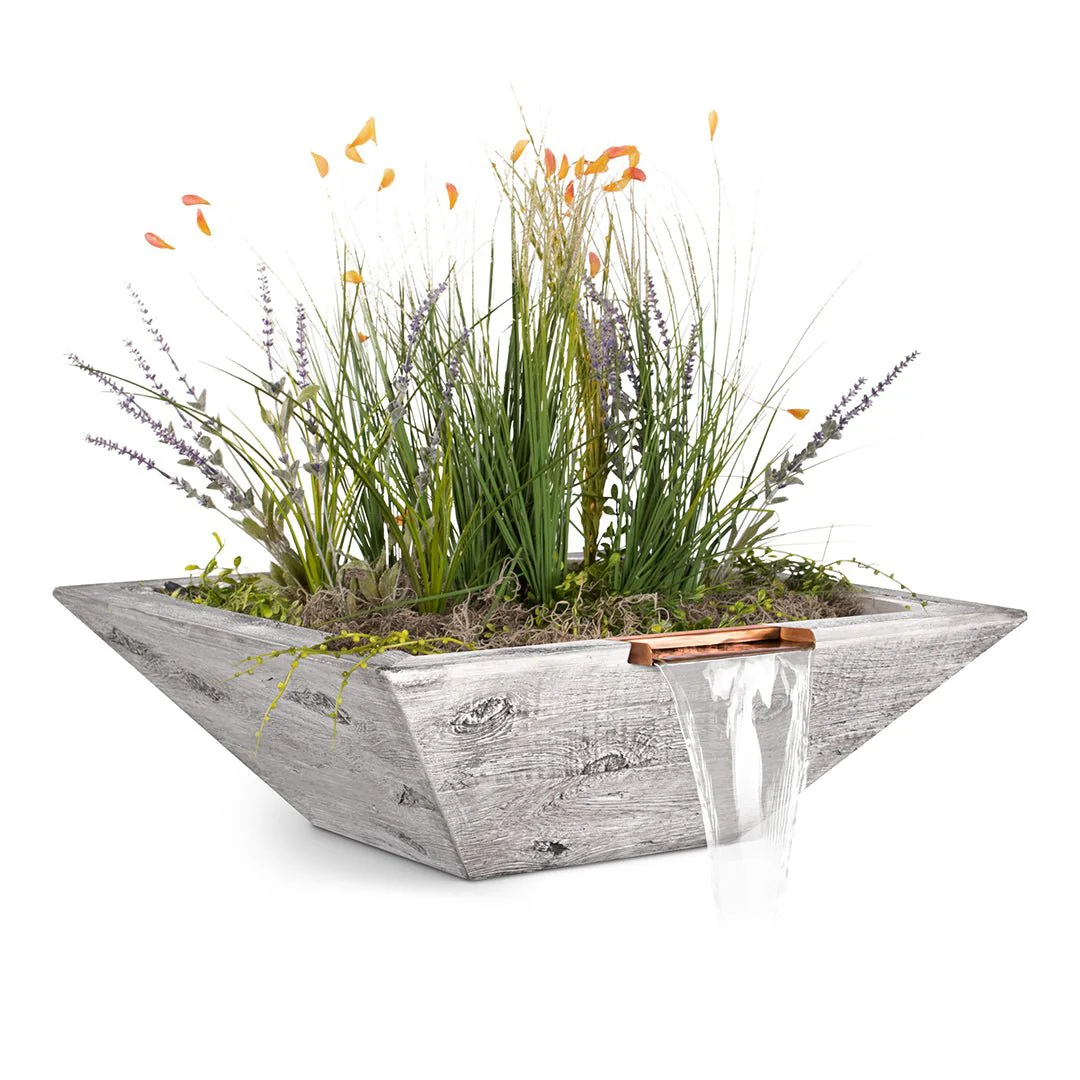 Maya Square Planter & Water Bowl, Wood Grain GFRC Concrete - Water Feature - Image 2