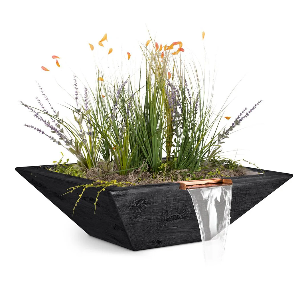 Maya Square Planter & Water Bowl, Wood Grain GFRC Concrete - Water Feature - Image 3