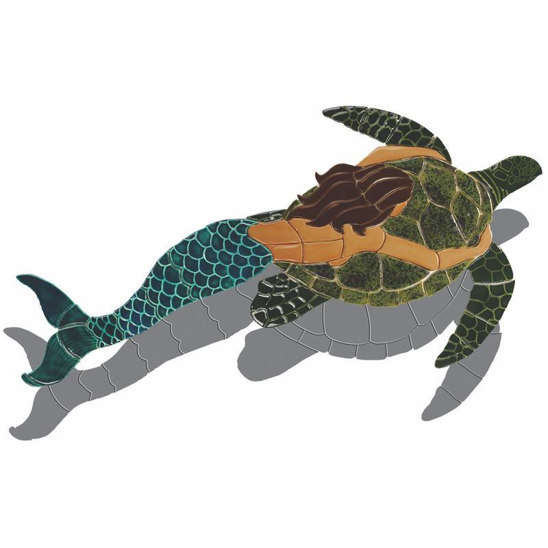 Mermaid & Turtle-Brown w/Shadow - Pool Mosaic