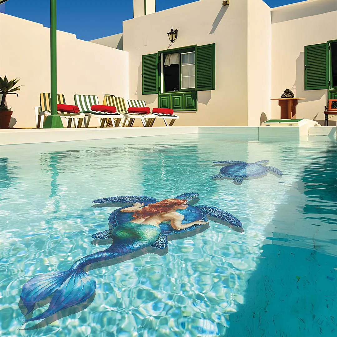 Mermaid with Blue Turtle w/ Shadow - Pool Mosaic - Image 3