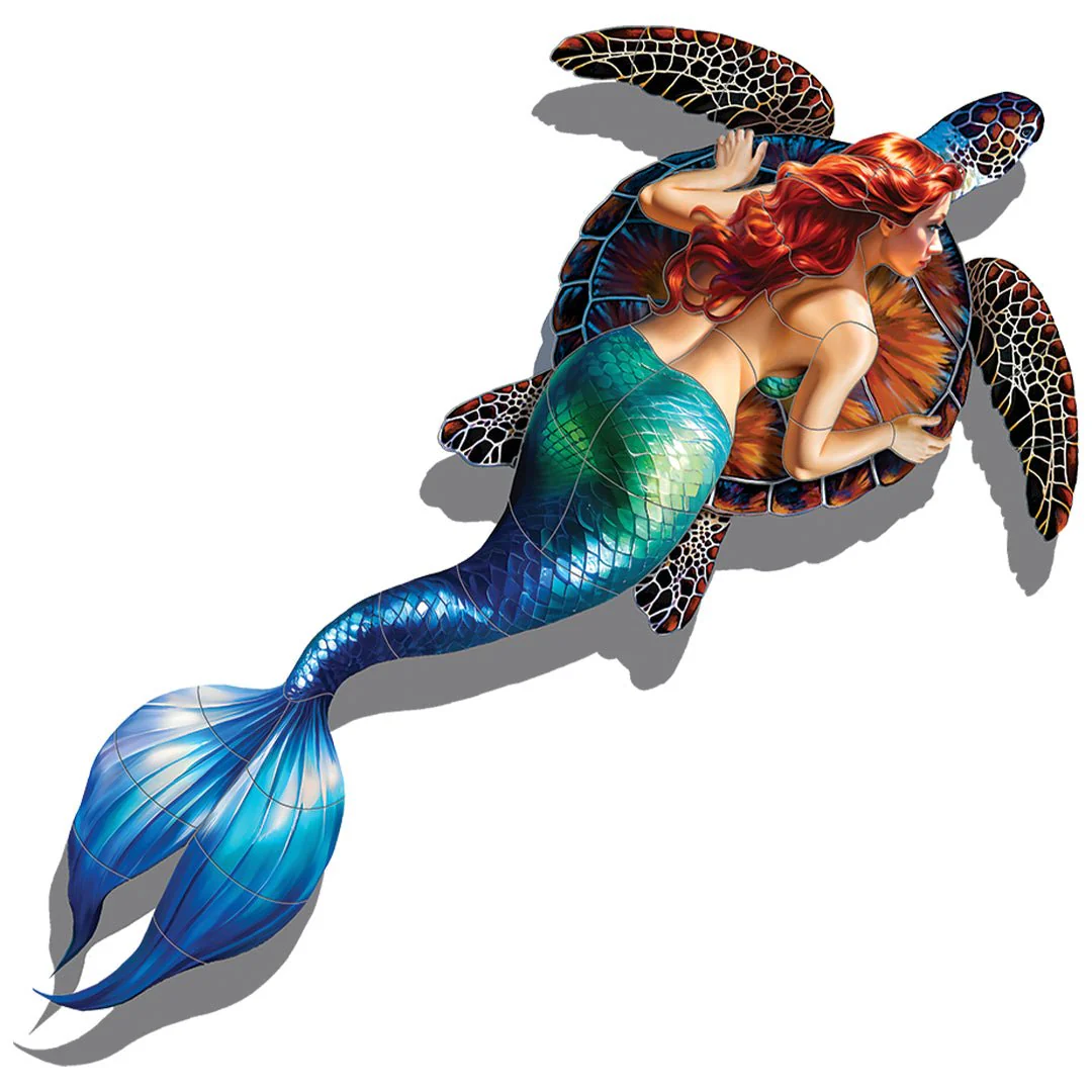 Mermaid with Brown Turtle w/ Shadow - Pool Mosaic