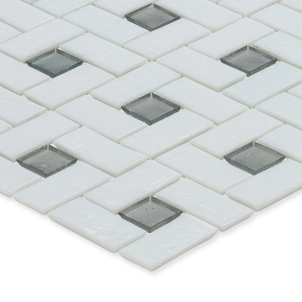 Moonstone 1" x 1" and White 1" x 2", Pinwheel Pattern - Glass Tile - Image 2