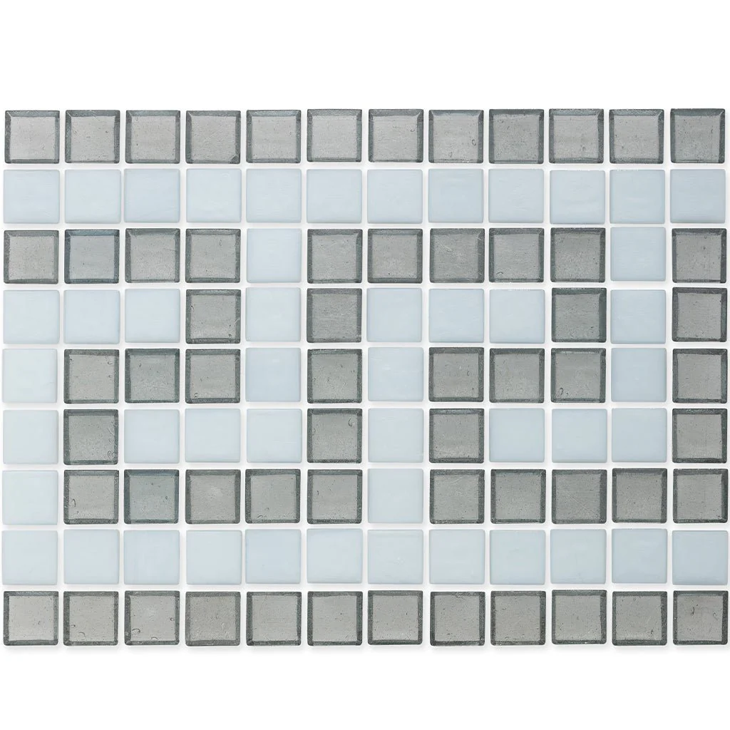 Moonstone and White, 1" x 1" Greek Key Pattern - Glass Tile